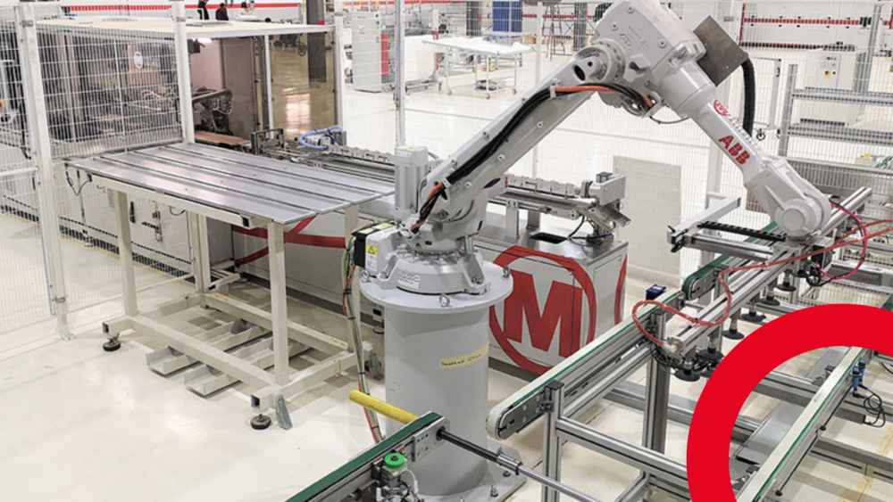 Automated solar module manufacturing line with industrial robotic system