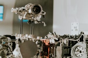 Automotive components on an automated production line in the automotive industry.