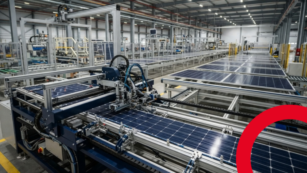 Photovoltaic panel manufacturing equipment on a solar module production line